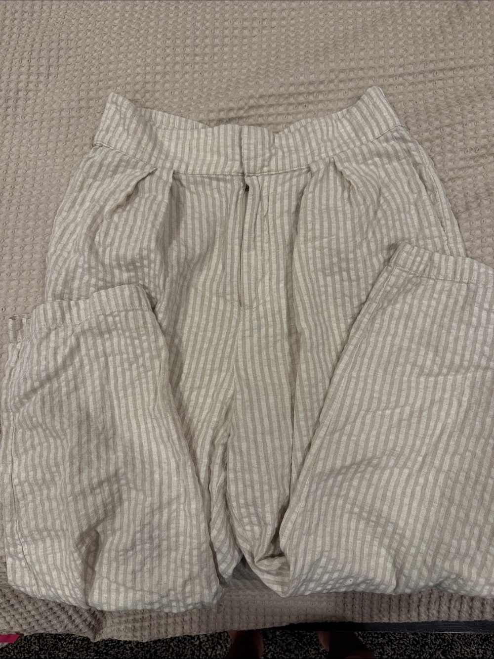 Urban Outfitters Beige and White Striped Cropped Pants